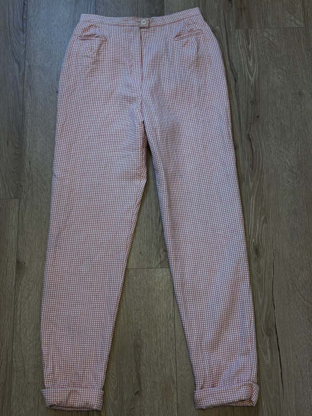 Bernard Zins Trousers Size 8 Orange White Checkered Paris Pants